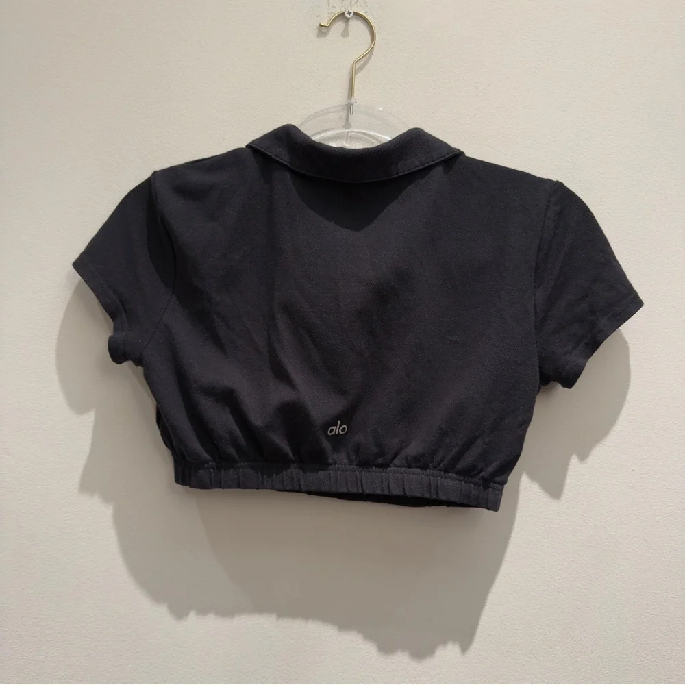 ALO Yoga Black Cropped Prestige Polo Top/ Shirt Womens Size Small